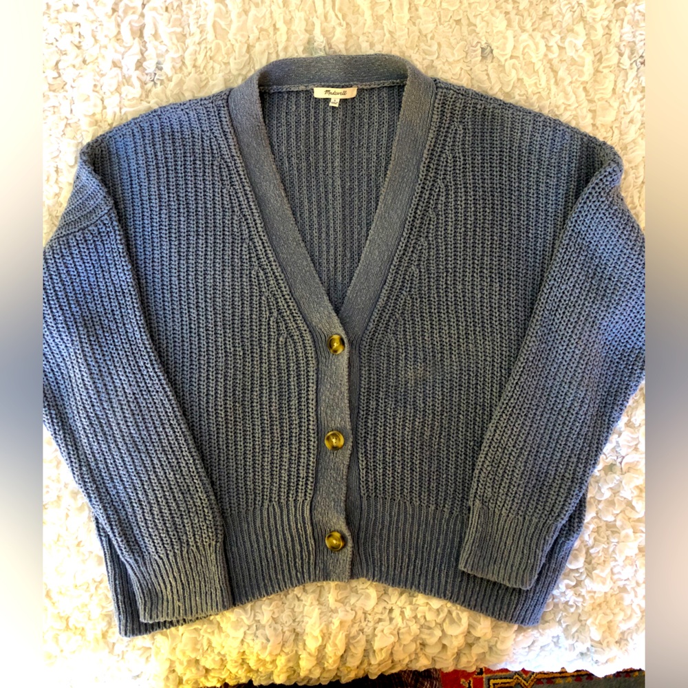 Madewell Heather Blue Cardigan with Brass Buttons